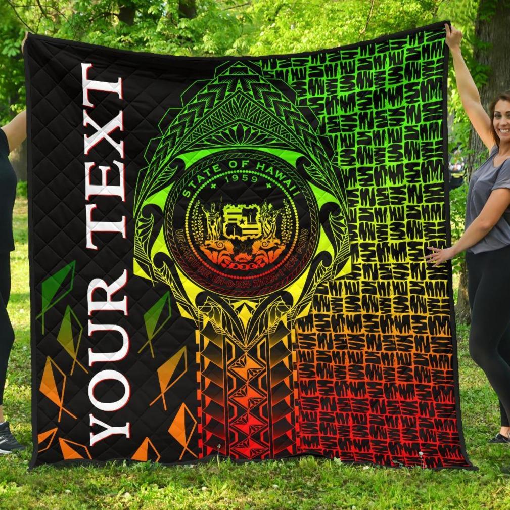 Hawaii Custom Personalised Premium Quilt - Hawaii Seal Rocket Style (Reggae) Black - Polynesian Pride