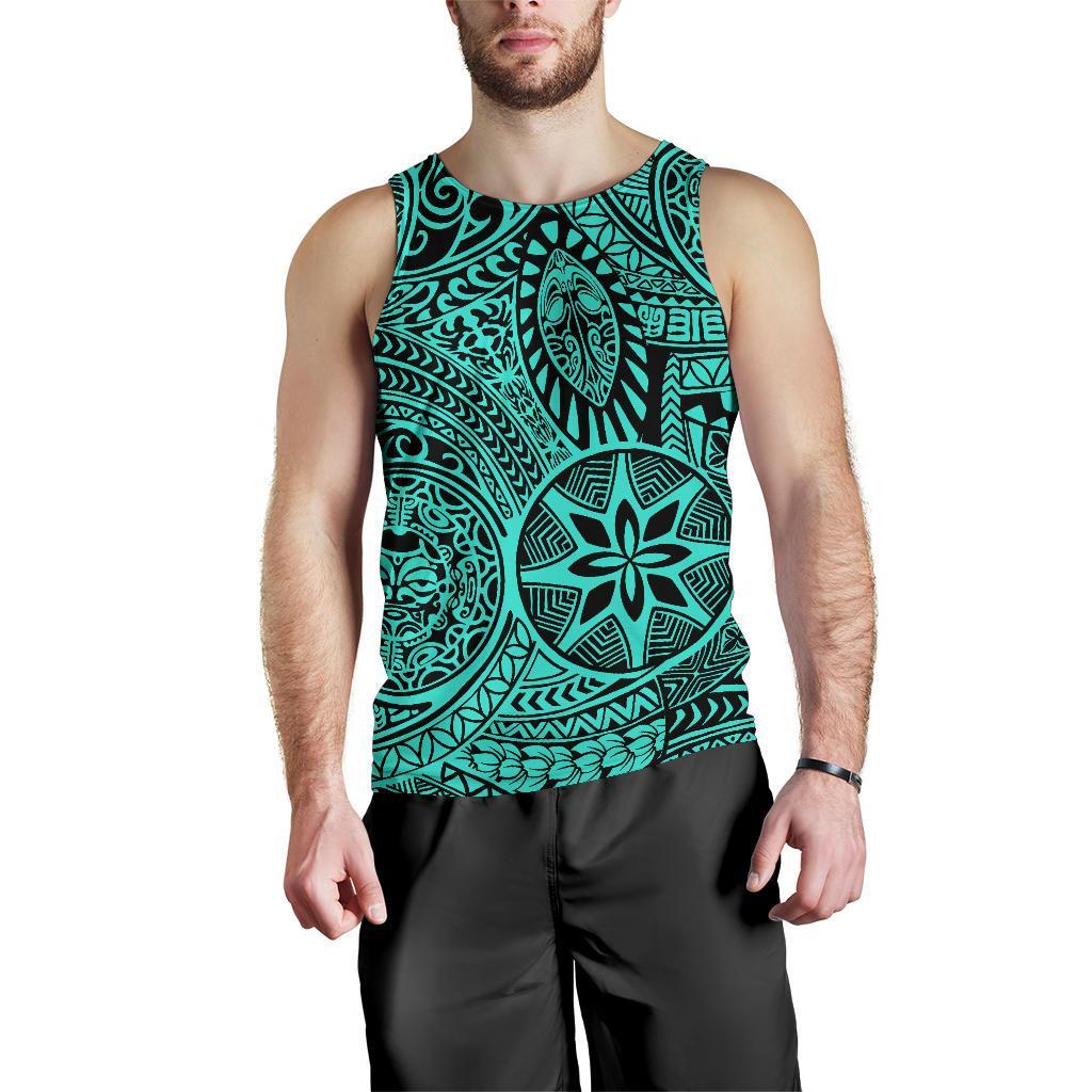 Polynesian Hawaiian Style Tribal Tattoo Turquoise Hawaii Men's Tank Top Turquoise - Polynesian Pride