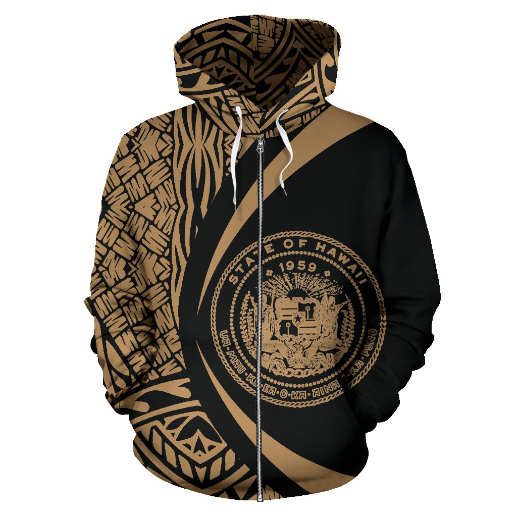 Hawaii Polynesian Zip up Hoodie Golden Circle Style - Polynesian Pride