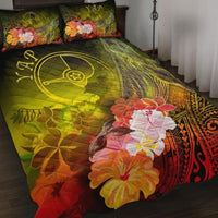 Yap Quilt Bed Set - Humpback Whale with Tropical Flowers (Yellow) Yellow - Polynesian Pride