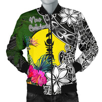 New Caledonia Men Bomber Jacket - Turtle Plumeria Banana Leaf Black - Polynesian Pride