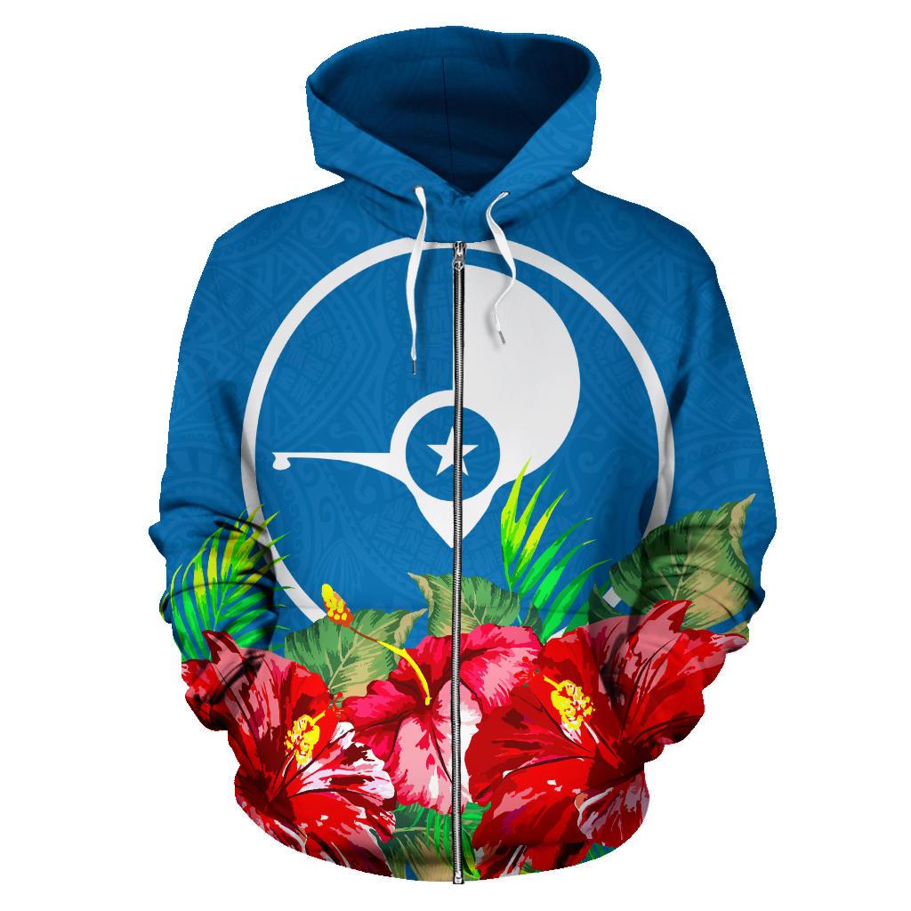 Yap Polynesian Zip Hoodie Flag Hibiscus - Polynesian Pride