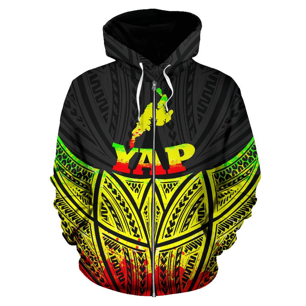 Yap Polynesian Zip up Hoodie Reggae Pride Map and Seal - Polynesian Pride