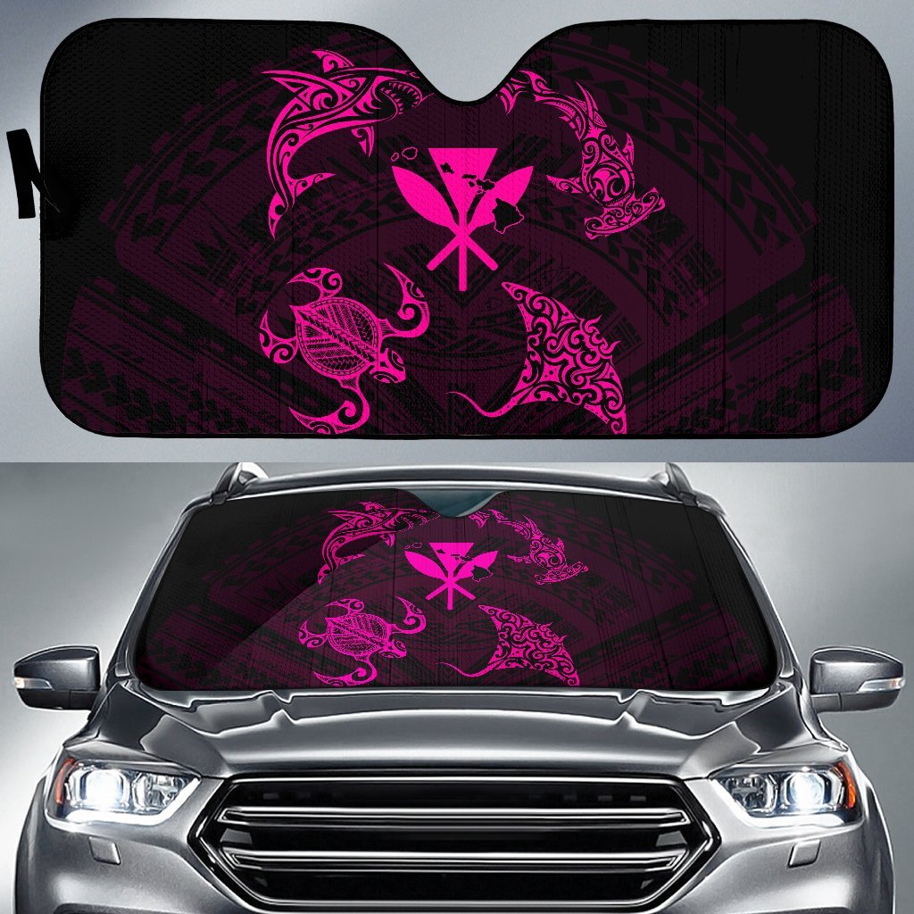Polynesian Turtle Hammerhead Shark Manta Ray Hawaii Car Sun Shade Circle - AH - Pink Auto Sun Shade Universal Fit Pink - Polynesian Pride