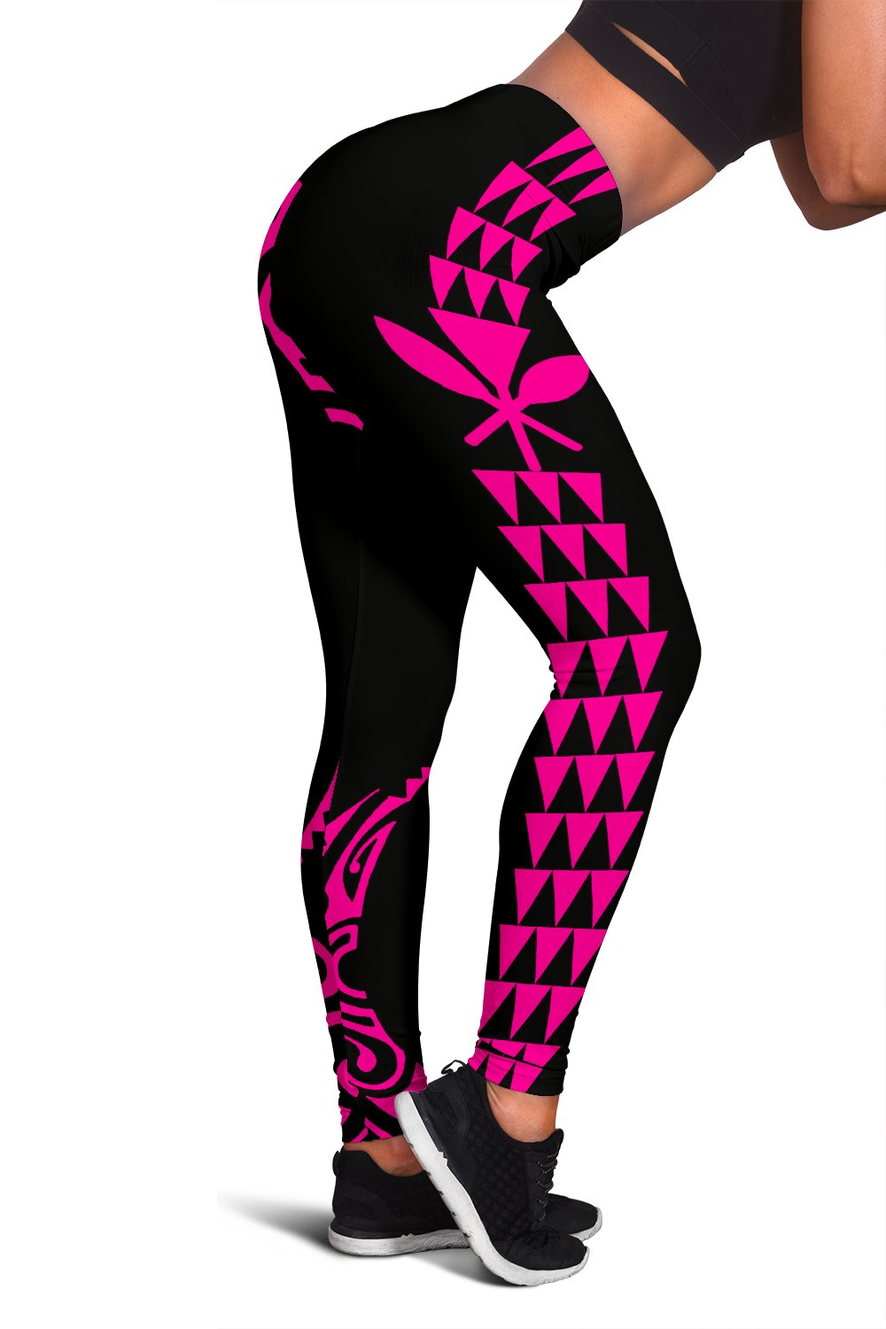 Kanaka Pink Polynesian Women's Leggings Black - Polynesian Pride