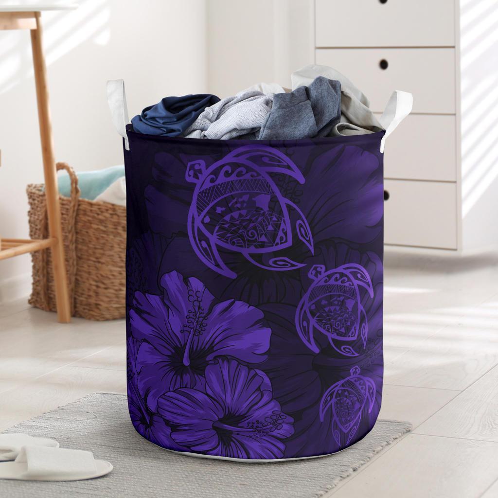 Hibiscus Turtles Hawaii Laundry Basket Purple AH Laundry Basket - 3 One Size White - Polynesian Pride
