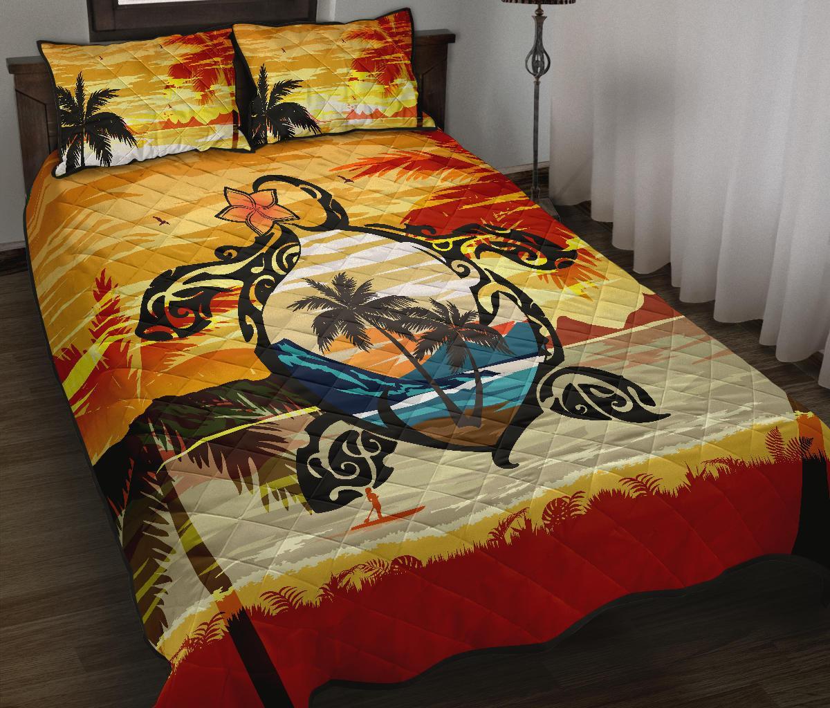 Hawaii Turtle Coconut Tree Quilt Bed Set - Polynesian Pride