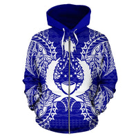 Pohnpei Polynesian All Over Zip up Hoodie Map Blue - Polynesian Pride