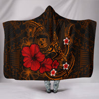 Polynesian Hawaii Hooded Blanket - Humpback Whale with Hibiscus (Golden) Hooded Blanket Golden - Polynesian Pride