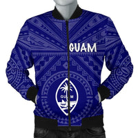 Guam Men's Bomber Jacket - Guam Seal With Polynesian Tattoo Style (Blue) Blue - Polynesian Pride