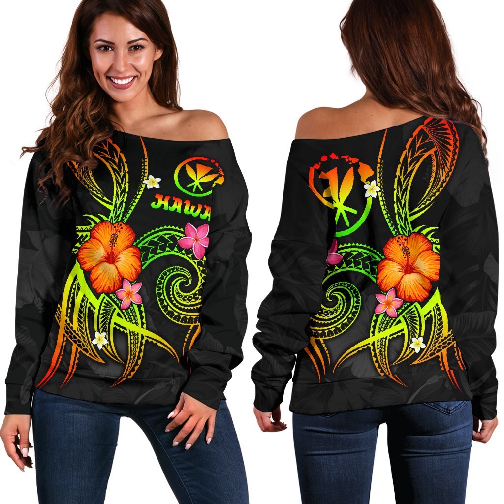 Polynesian Hawaii Off Shoulder Sweater - Legend of Kanaka Maoli (Reggae) - Polynesian Pride