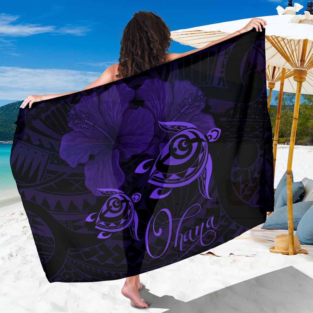 Hawaii Turtle Ohana Hibiscus Poly Sarong - Purple Sarong One size Purple - Polynesian Pride