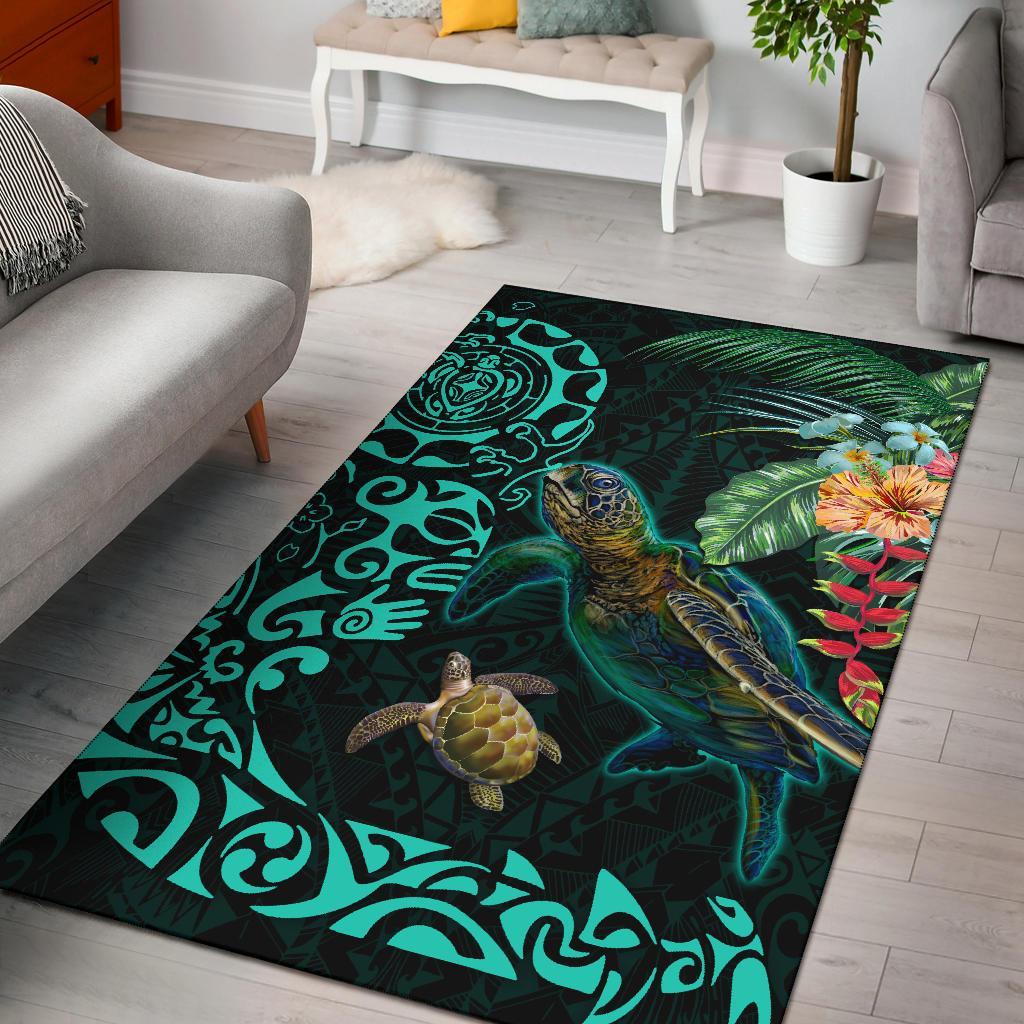 Tiki Polynesian Area Rug Turtle Hibiscus - Polynesian Pride