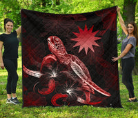 Nauru Polynesian Premium Quilt - Turtle With Blooming Hibiscus Red - Polynesian Pride