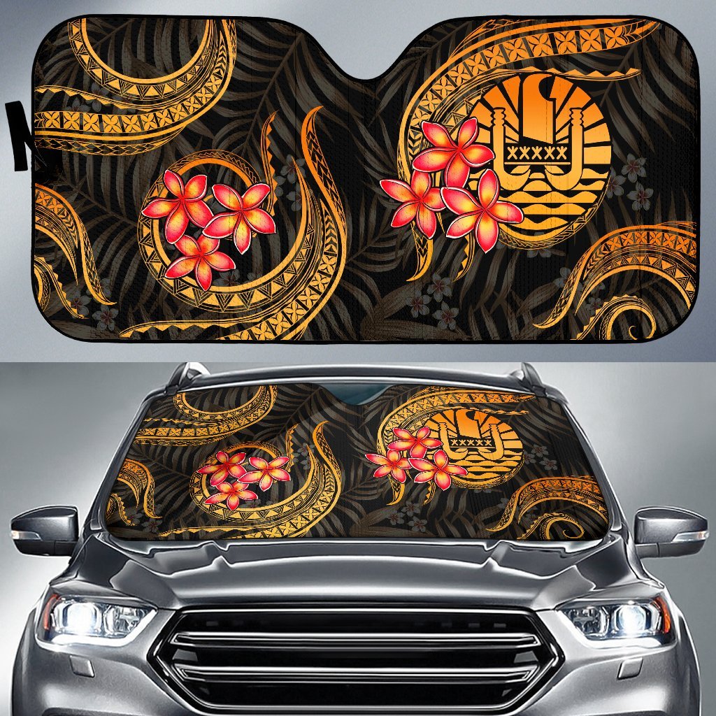 Tahiti Auto Sun Shades - Gold Plumeria Auto Sun Shade Universal Fit GOLD - Polynesian Pride