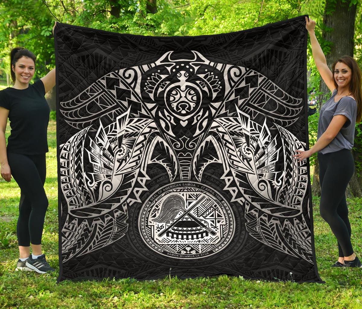 American Samoa Premium Quilt - American Samoa Seal Turtle Manta Ray White Style - Polynesian Pride