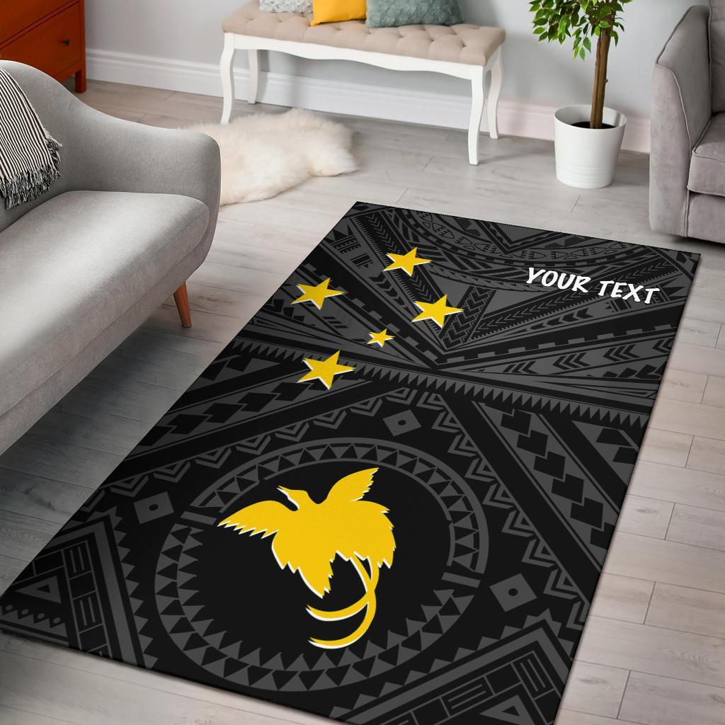 Papua New Guinea Personalised Area Rug - Flag With Polynesian Patterns (Black) Black - Polynesian Pride