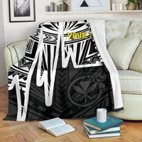 Hawaii Personalised Premium Blanket - Kanaka Maoli With Polynesian Pattern In Heartbeat Style (Black,White) - Polynesian Pride