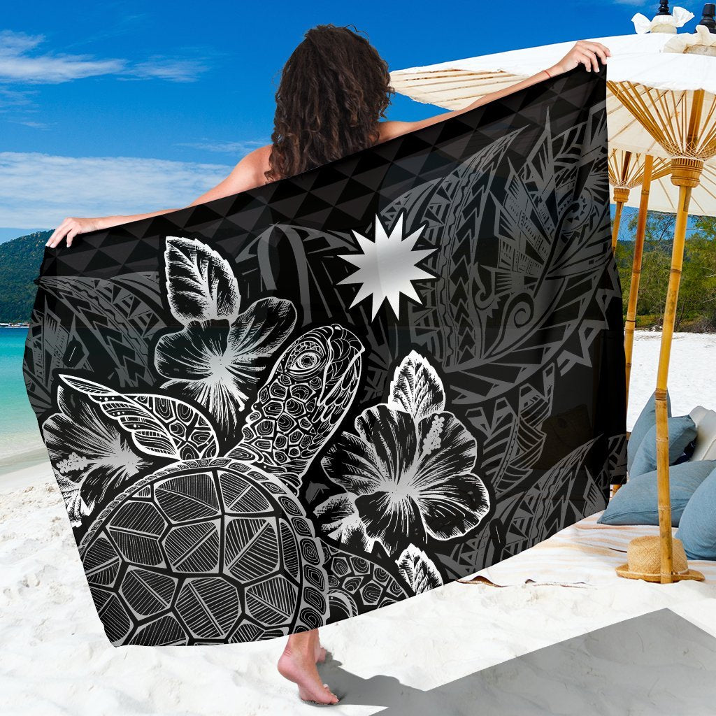 Nauru Sarong - Turtle Hibiscus Pattern Black Women One Size Black - Polynesian Pride