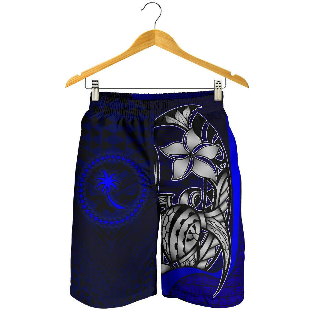 Chuuk Micronesian Men's Shorts Blue - Turtle With Hook - Polynesian Pride