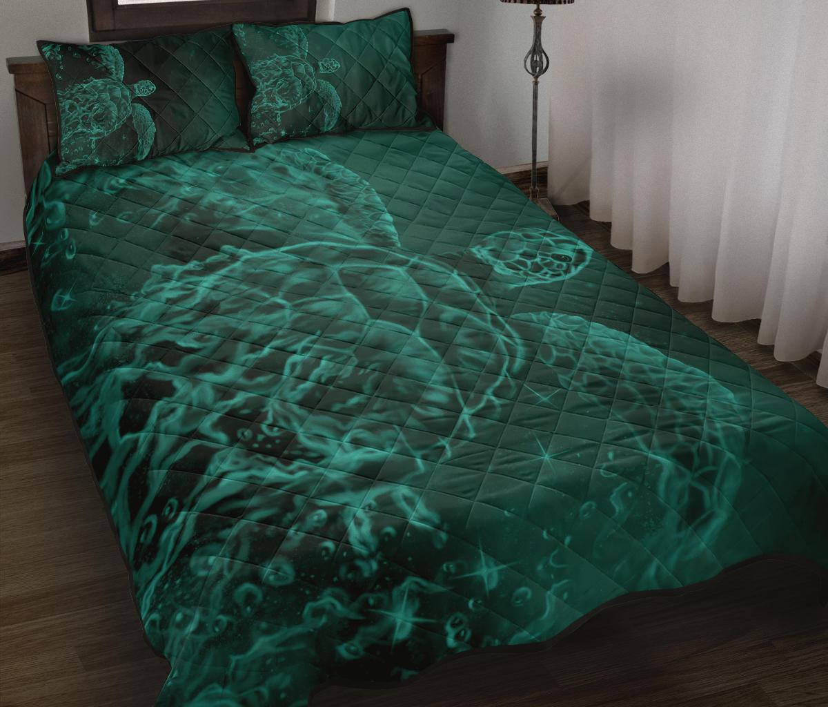Hawaii Sea Turtle Water Color Travel Galaxy Quilt Bed Set - AH - Turquoise - Polynesian Pride