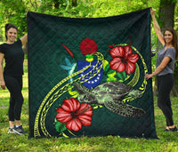 Cook Islands Polynesian Premium Quilt - Green Turtle Hibiscus Green - Polynesian Pride