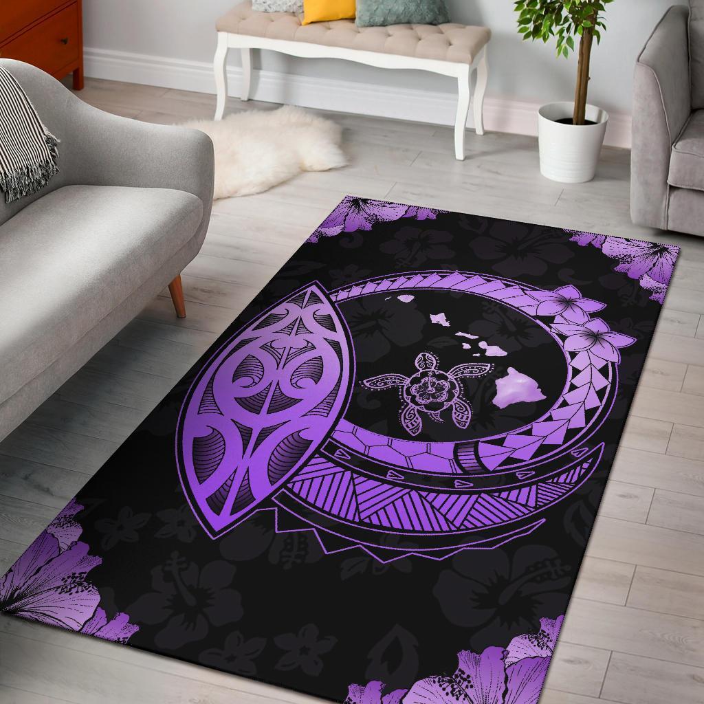 Hawaii Turtle Hibiscus Corner Map Polynesian Area Rug AH Rug Violet - Polynesian Pride