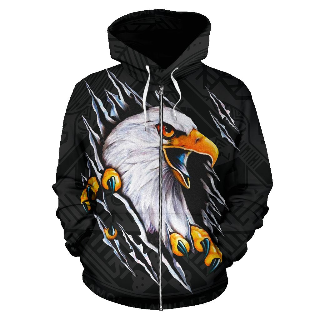 American Samoa All Over Zip up Hoodie Eagle Black - Polynesian Pride