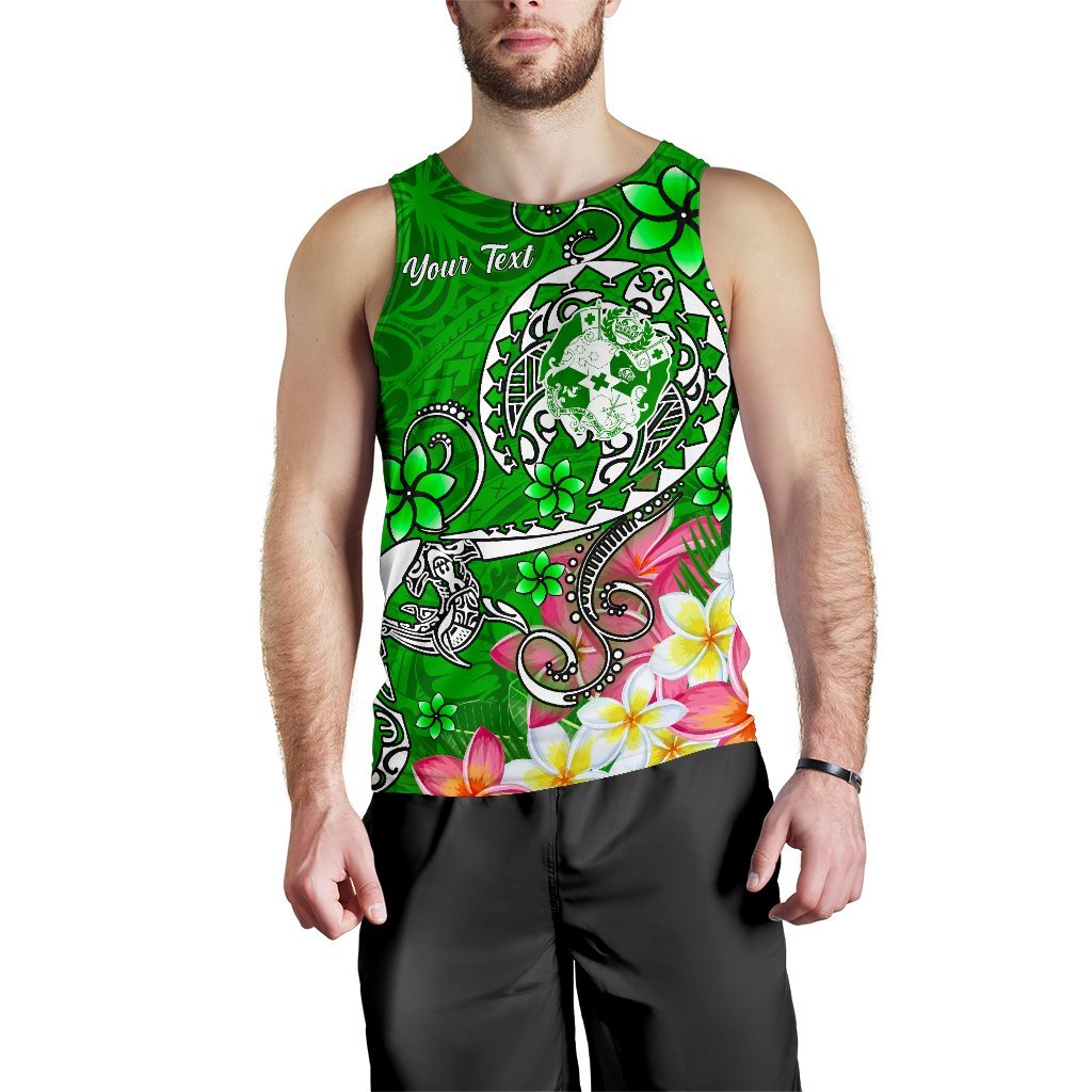 Tonga Custom Personalised Men's Tank Top - Turtle Plumeria (Green) - Polynesian Pride