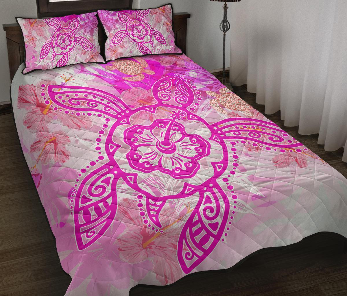 Hawaii Turtle Hibiscus Quilt Bed Set - Dreamy Style - AH - Polynesian Pride