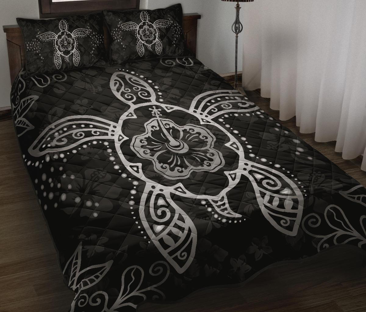 Turtle Hibiscus Gray Quilt Bed Set - Polynesian Pride