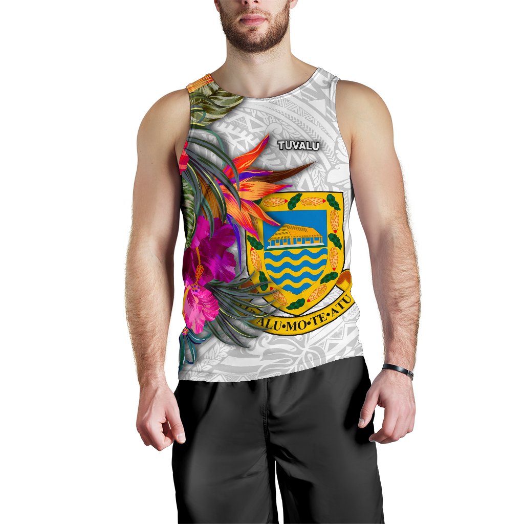 Tuvalu Men's Tank Top Polynesian Hibiscus White Pattern - Polynesian Pride