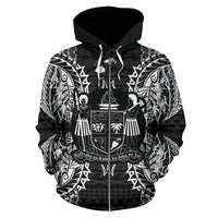 Fiji Polynesian All Over Zip up Hoodie Map Black - Polynesian Pride