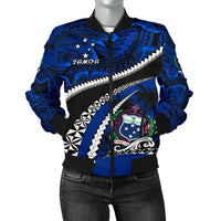 Samoa Women Bomber Jacket Polynesian Shark Tattoo Blue - Polynesian Pride