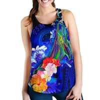 Federated States of Micronesia Racerback Tanks - Humpback Whale with Tropical Flowers (Blue) - Polynesian Pride