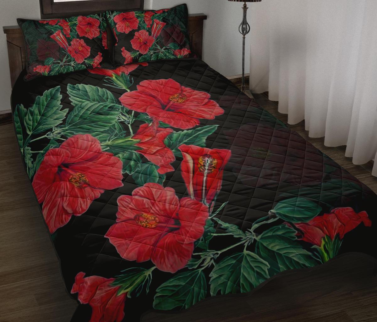Hibiscus Red Flower Quilt Bed Set - Polynesian Pride