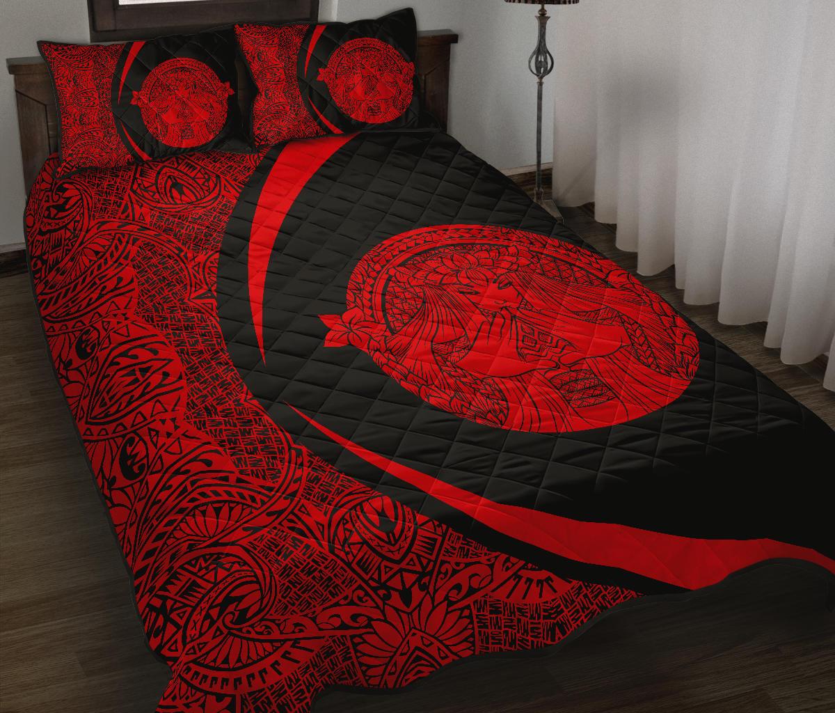 Hawaii Polynesian Pele Mauna Kea Quilt Bed Set Circle Style Red - Polynesian Pride