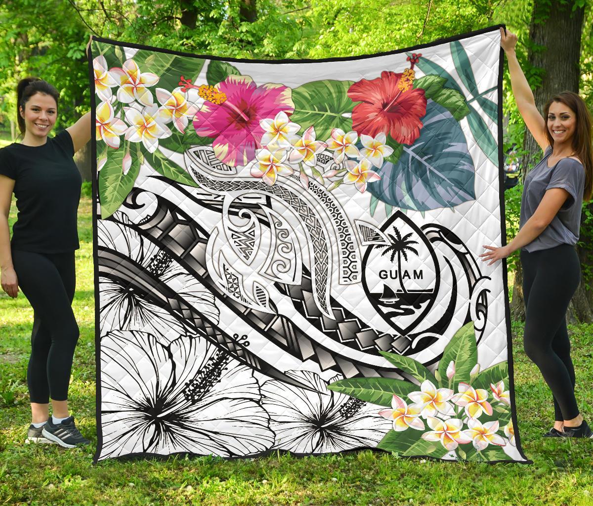 Guam Polynesian Premium Quilt - Summer Plumeria (White) - Polynesian Pride