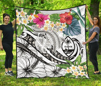 Guam Polynesian Premium Quilt - Summer Plumeria (White) - Polynesian Pride