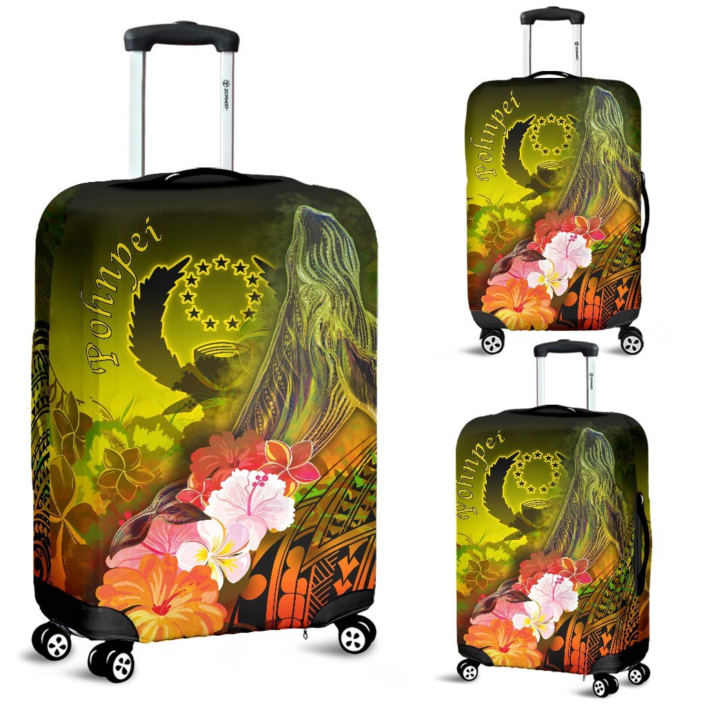 Pohnpei Luggage Covers - Humpback Whale with Tropical Flowers (Yellow) - Polynesian Pride