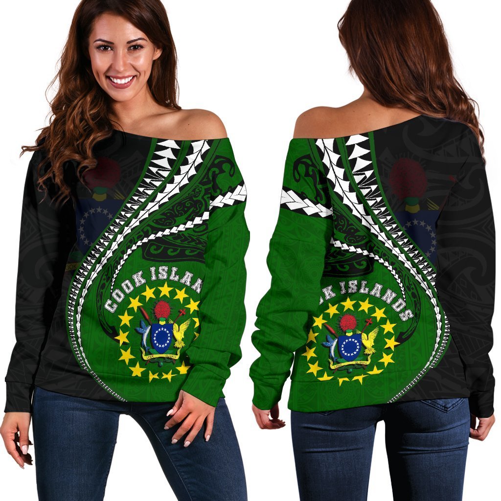 Cook Islands Women's Off Shoulder Sweater Kanaloa Tatau Gen CK Art - Polynesian Pride