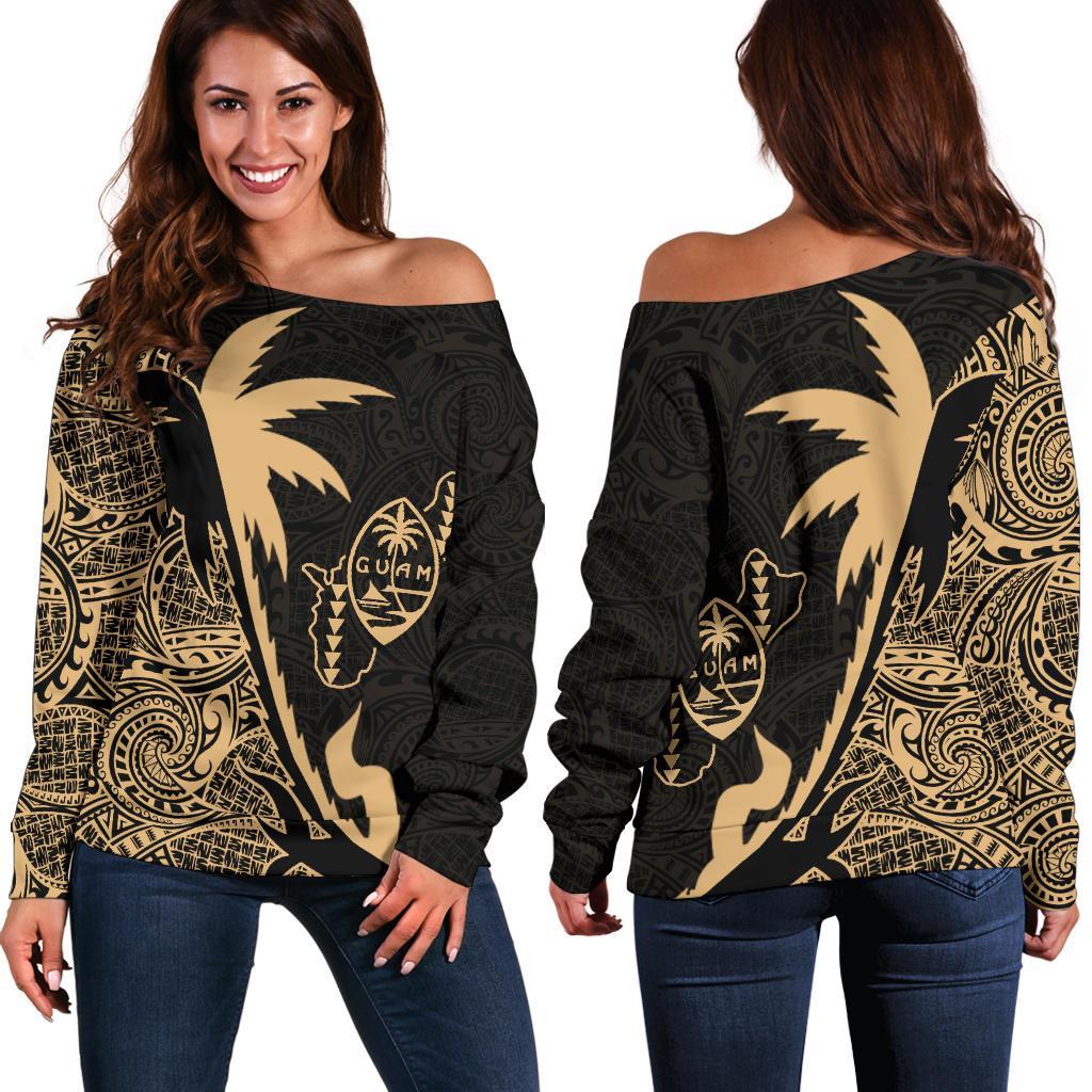 Guam Coconut Tree Off Shoulder Sweater Gold K4 Gold - Polynesian Pride