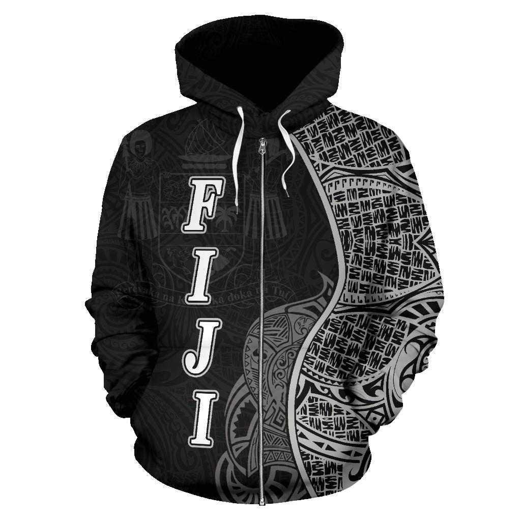 Fiji Polynesian Zip up Hoodie Coconut Tree Black - Polynesian Pride