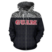 Guam All Over Zip up Hoodie Polynesian Black Version - Polynesian Pride
