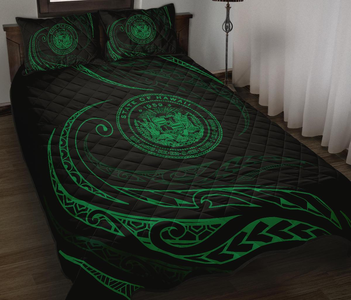 Hawaii Coat Of Arms Quilt Bed Set - Green - Frida Style - Polynesian Pride