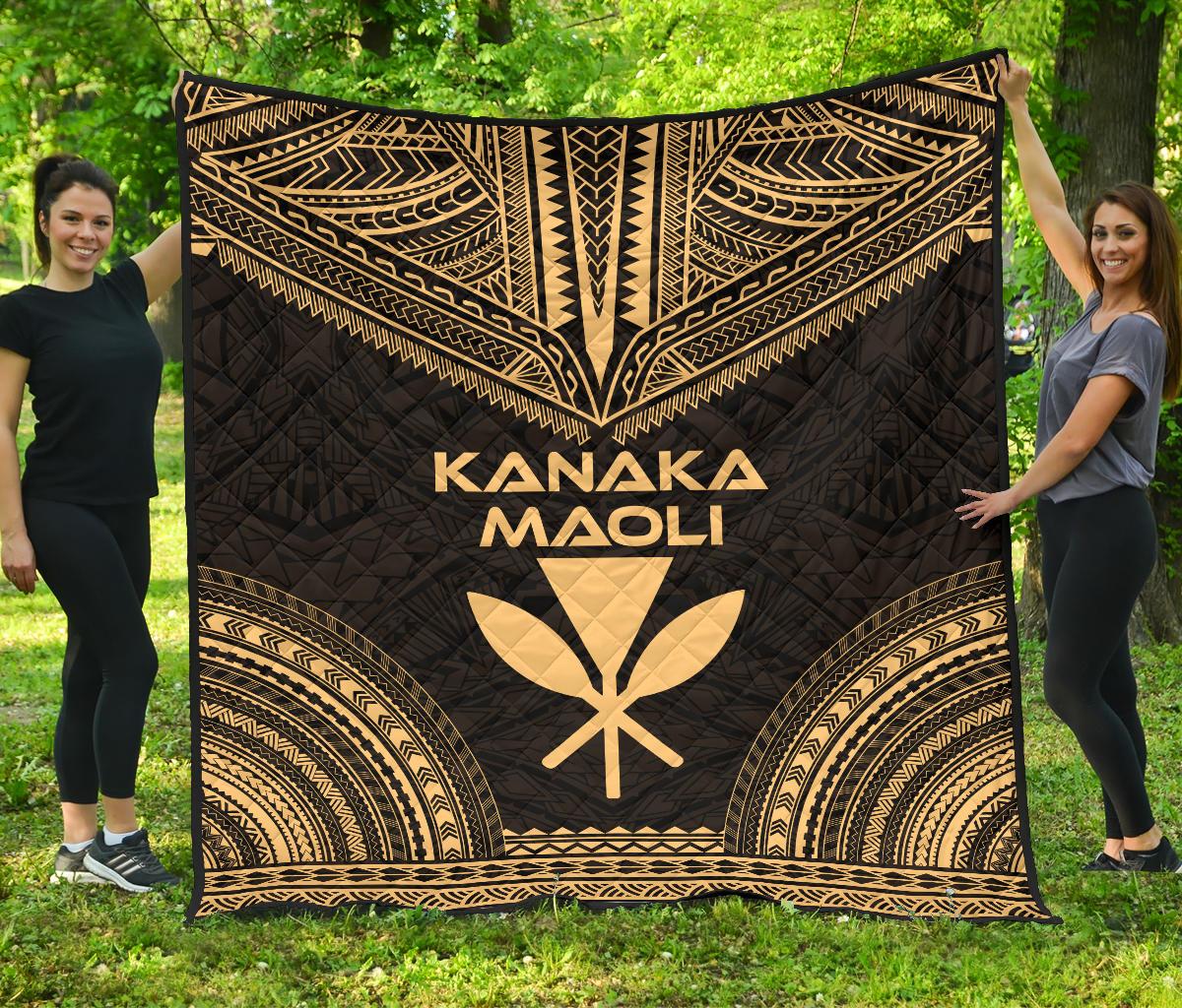 Hawaii Premium Quilt - Kanaka Maoli Polynesian Chief Gold Version Gold - Polynesian Pride