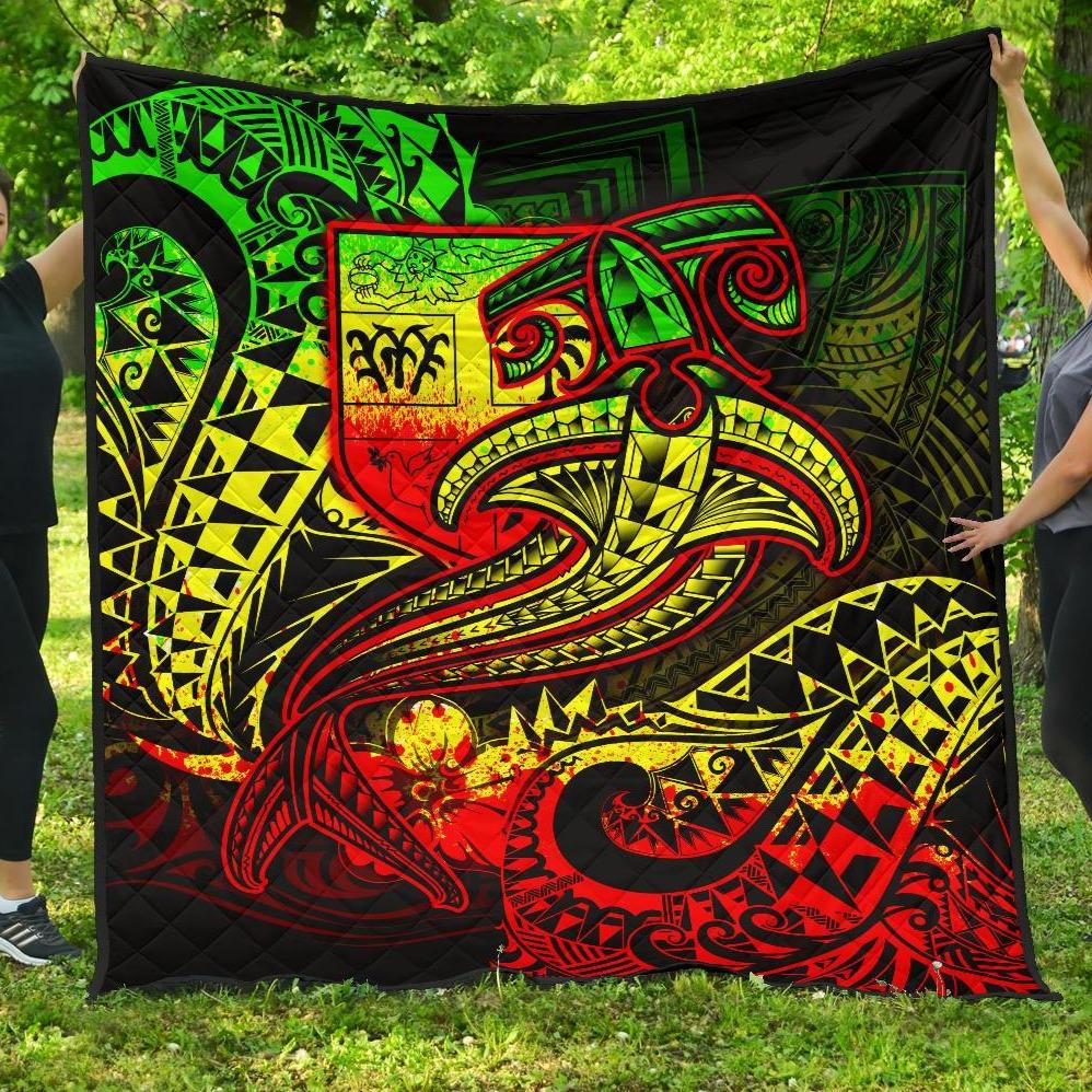 Fiji Premium Quilt - Reggae Shark Polynesian Tattoo - Polynesian Pride