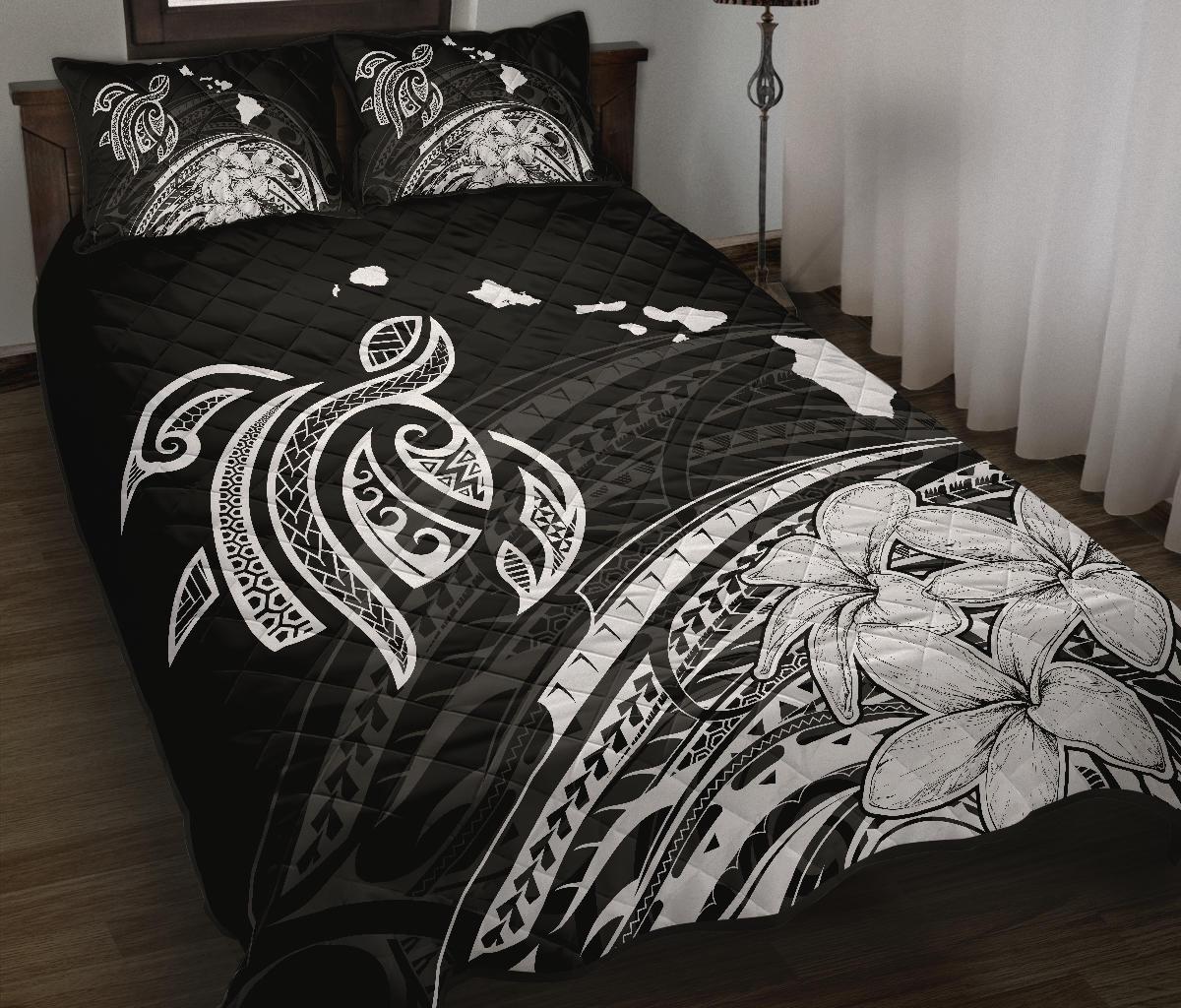 Hawaii Quilt Bed Set - Hawaii Quilt Bed Set - Turtle Polynesian Map Plumeria White - Polynesian Pride