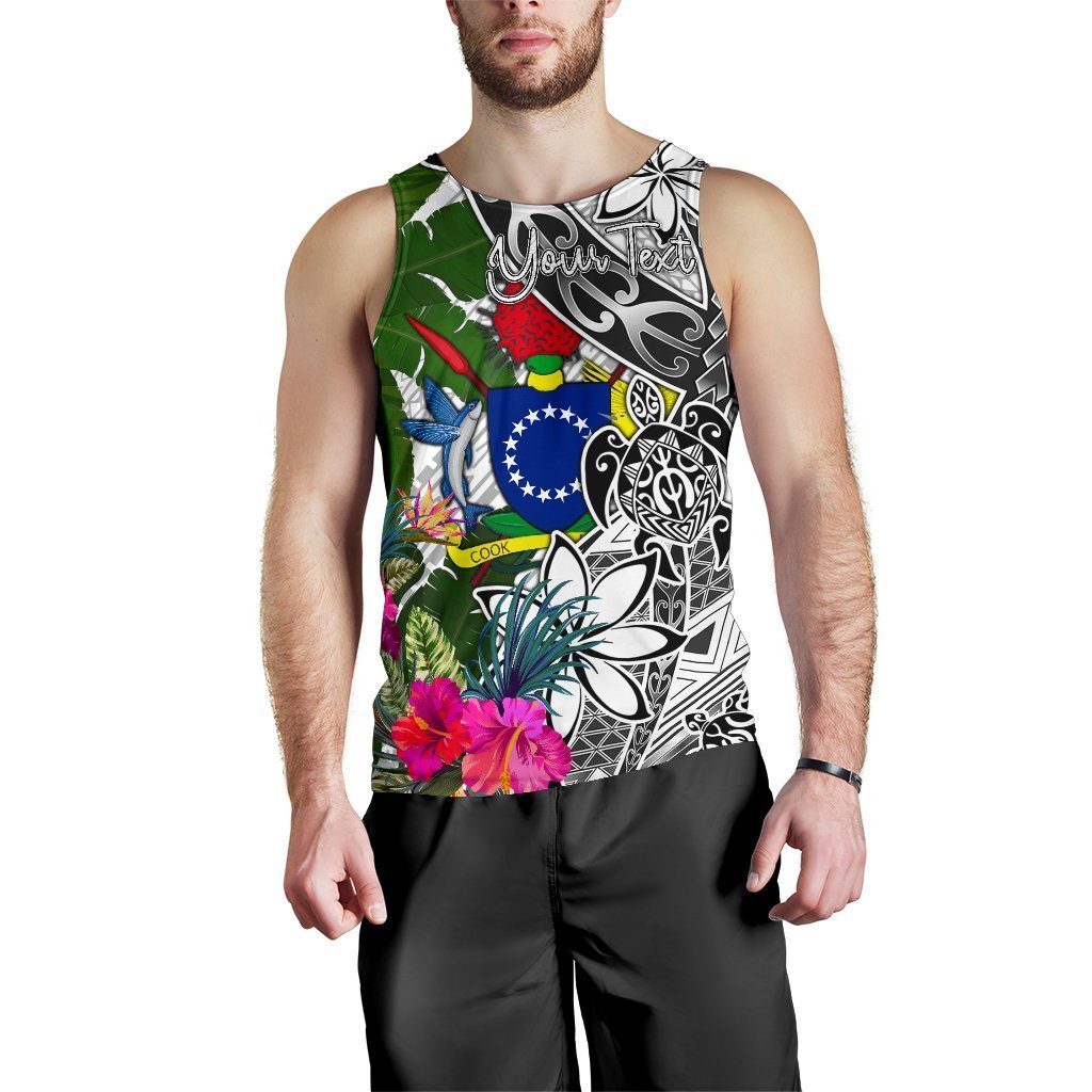 Cook Islands Custom Personalised Men's Tank Top White - Turtle Plumeria Banana Leaf - Polynesian Pride