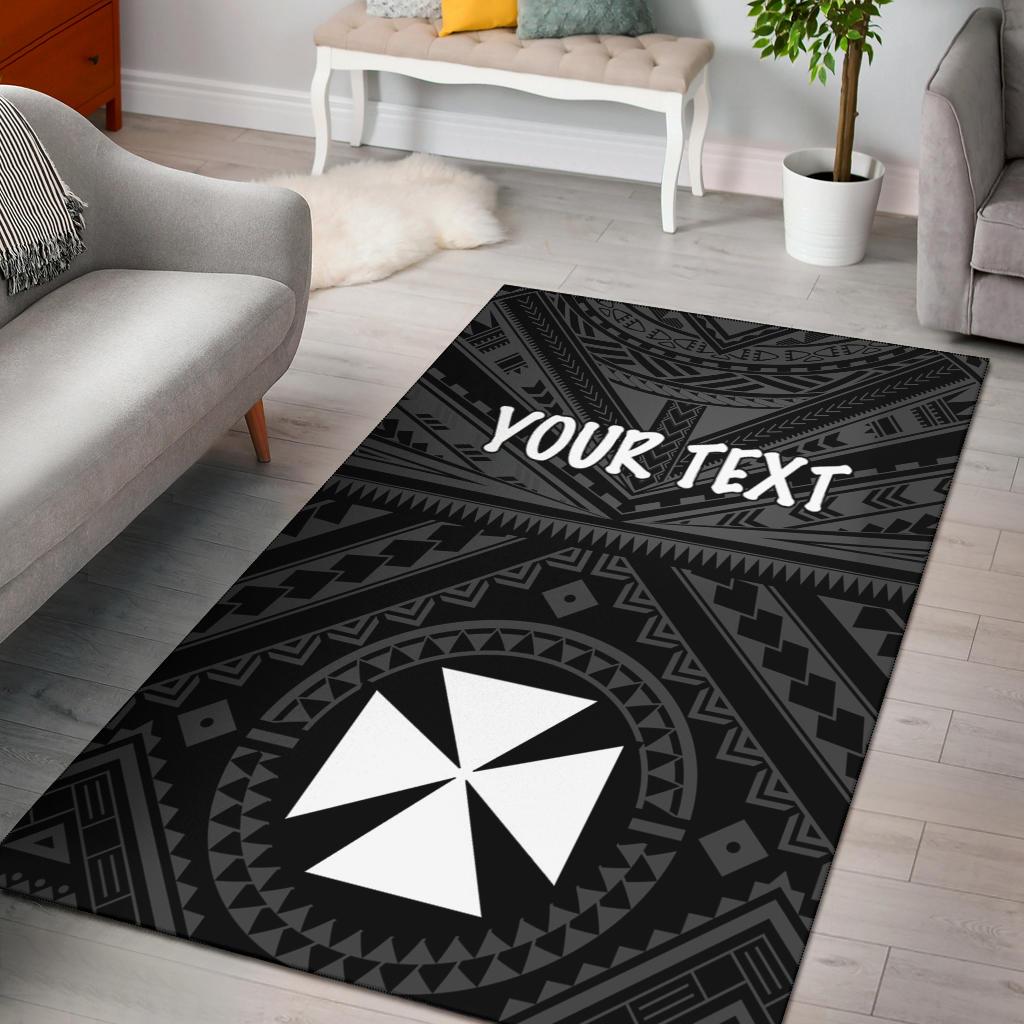 Wallis and Futuna Personalised Area Rug - Wallis and Futuna Seal With Polynesian Tattoo Style Black - Polynesian Pride